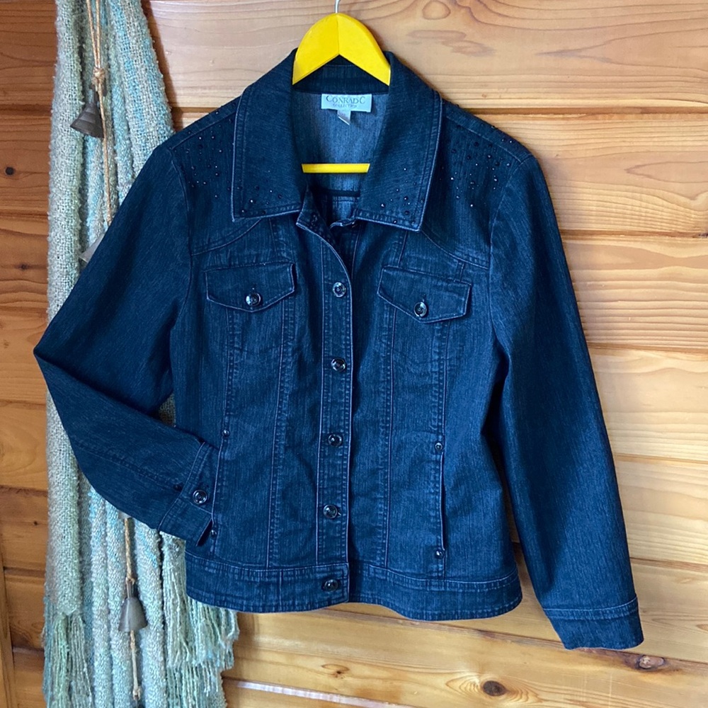 Conrad C Collection Stretch Black Denim Jean Jacket